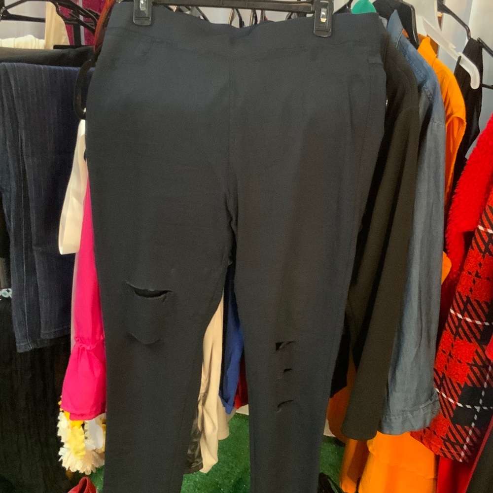 Black Distressed Stretch Skinny Pants